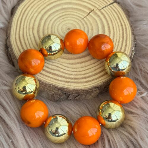 PULSERAS de esferas doradas y piedras naranjas
