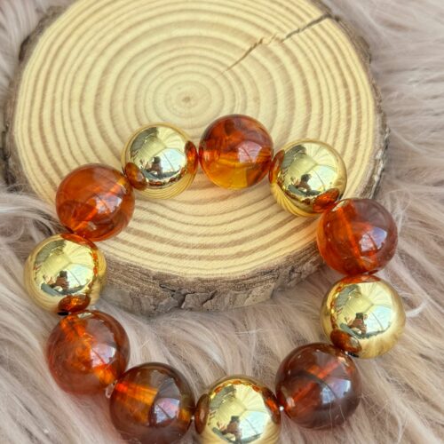 PULSERAS de esferas doradas y piedras vidrio color teja