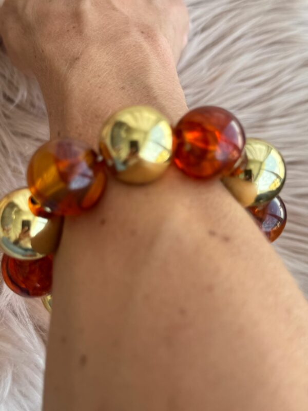 PULSERAS de esferas doradas y piedras vidrio color teja